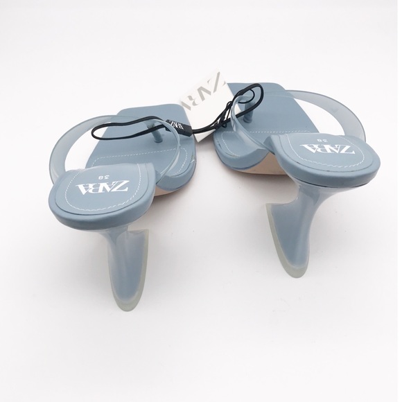 Zara Baby Blue Square Toe Thong Sandals - Picture 5 of 15